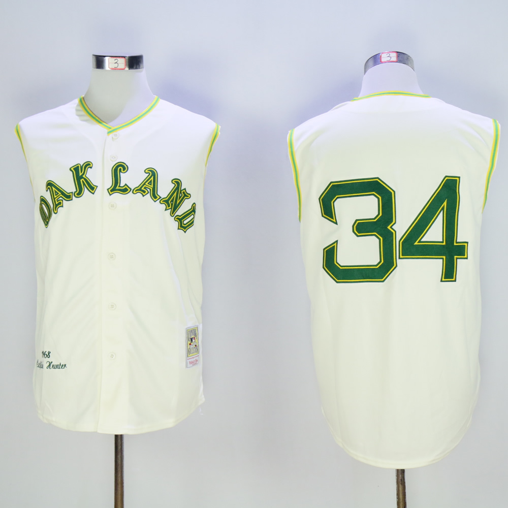 Men Oakland Athletics #34 Fingers Cream Throwback MLB Jerseys->oakland athletics->MLB Jersey